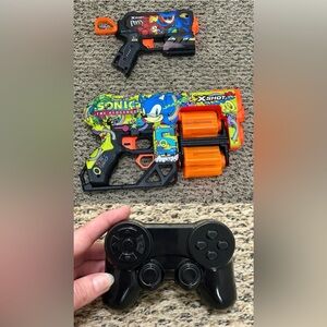 2 Zuru XSHOT Blasters Sonic Poppy Playtime + PS1 Playstation Storage Container